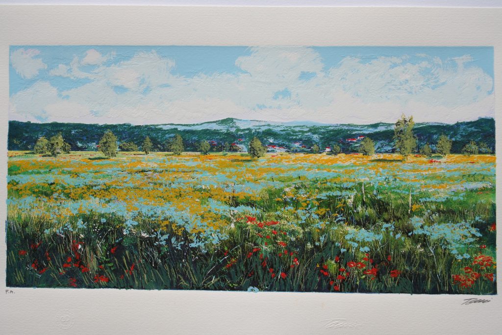 Rodolfo Tonin stampato da Paoliarte di Paolo Paoli Campo di lavanda serigrafia materica su carta 70x33